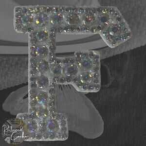 Iridescent Letter F Iridescent Rhinestone Iron On Patch